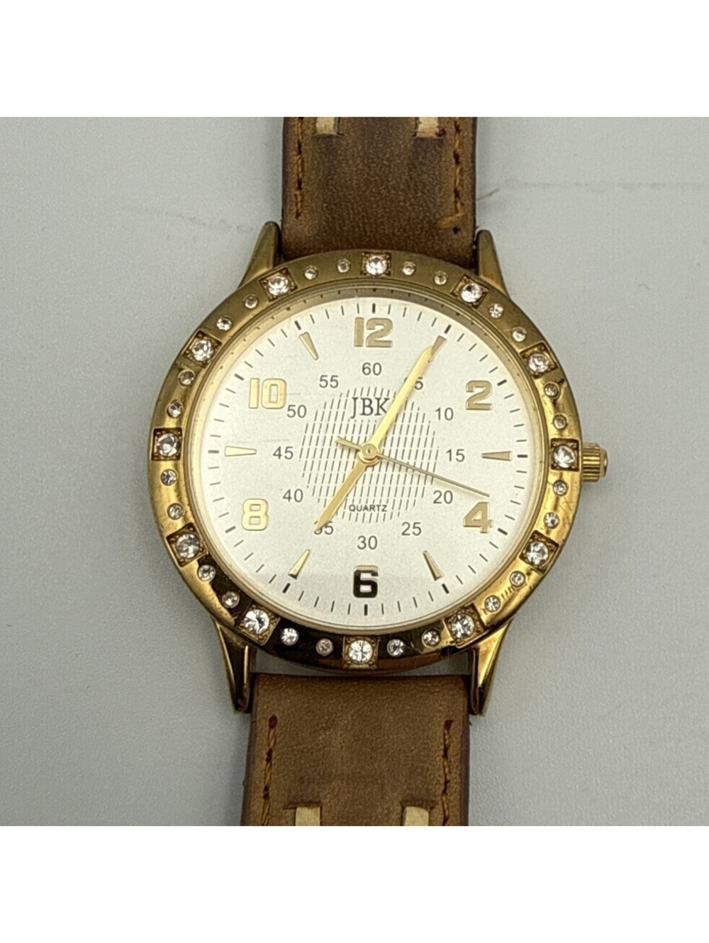 Camrose & Kross JBK Collection Gold Tone Crystal Bezel Brown Leather Seiko Watch